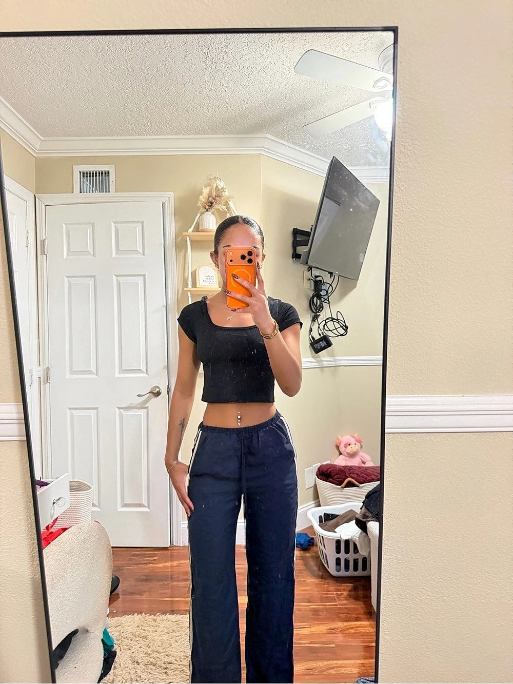 Striped Track Pants in Navy & White Like New